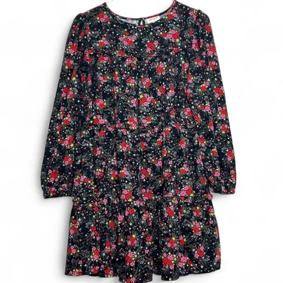 Cat & Jack Girls Black Floral Tiered Dress Size XL 14/16 Long Sleeve - Picture 2 of 9
